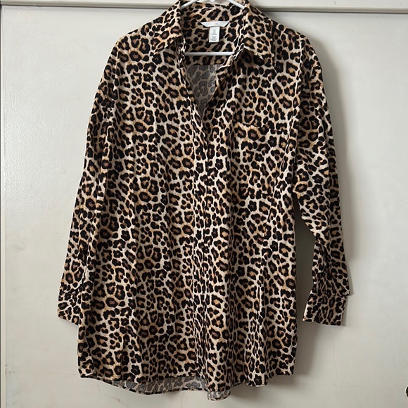 Leopard Print Button-Up Shirt Dress - Picture 1 of 1